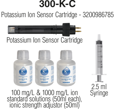 Horiba 300-K-C Kalium-Ionensensor mit Kalibrierlösung und weiterem Zubehör